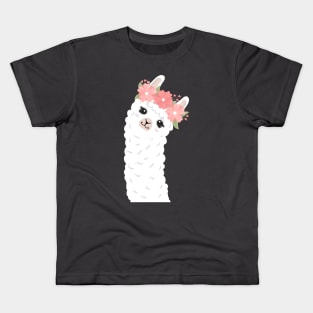 Floral Crown Llama Pink Flowers Kids T-Shirt